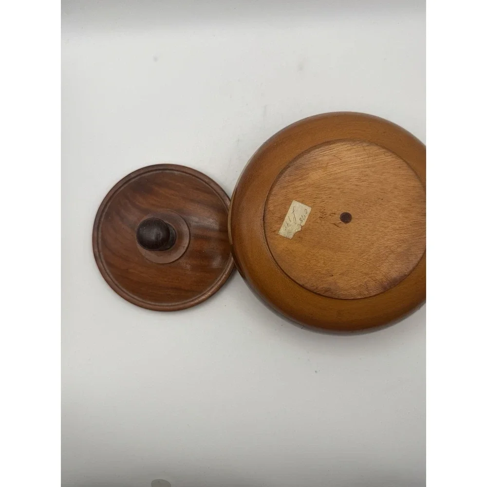 Vintage Hand Turned Patchwork Wooden Lidded Bowl Trinket Box Rustic Decor 5.25